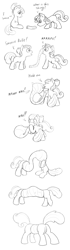 Size: 640x2300 | Tagged: explicit, artist:fantasyglow, apple bloom, sweetie belle, anus, bloom butt, butt, buttpony, comic, dialogue, earth pony, female, filly, foal, foalcon, fusion, g4, half, imported from derpibooru, merge, merge trap, modular, monochrome, nudity, plot, ponut, pony, pushmi-pullyu, reverse pushmi-pullyu, simple background, sweetiebloom (fusion), unicorn, vagina, white background