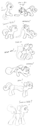 Size: 640x2100 | Tagged: explicit, artist:fantasyglow, apple bloom, sweetie belle, anus, booby trap, butt, comic, dialogue, earth pony, female, filly, foal, foalcon, fusion, g4, half, imported from derpibooru, merge, merge trap, modular, monochrome, nudity, plot, ponut, pony, simple background, transformation, unicorn, vulva, we have become one, white background