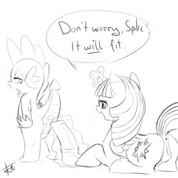 Size: 1200x1200 | Tagged: explicit, artist:crade, spike, twilight sparkle, alicorn, anal, anus, ass, butt, dialogue, dildo, dildo sitting, female, femdom, foalcon, g4, imported from derpibooru, insertion, magic, mare, monochrome, nudity, plot, pony, sex toy, sketch, twidom, vulva