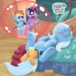 Size: 2000x2000 | Tagged: explicit, artist:smudge proof, applejack, rainbow dash, twilight sparkle, comic:the great & maternal trixie, age regression, anus, baby, baby alicorn, baby dash, baby pony, babycon, babyjack, babylight sparkle, bare gums, butt, clitoris, commission, crotchboobs, female, femdom, fetish, filly, filly rainbow dash, filly twilight sparkle, foal, foalcon, g4, gums, imported from derpibooru, lactation, library, mare, momma trixie, nipples, no teeth, nudity, plot, ponut, pony, pregxie, preyjack, trixie, trixie predamoon, unbirthing, underhoof, unicorn, vagina, vore, vulva, younger