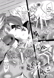 Size: 2114x3025 | Tagged: explicit, artist:sugai, apple bloom, applejack, anus, applecest, censored, comic, crotchboobs, cum, doujin, female, foalcon, g4, human, human on pony action, human penis, imported from derpibooru, incest, lesbian, monochrome, nipples, nudity, penis, pony, ringo no ofuroya-san, ship:bloomjack, shipping, translation, vulva