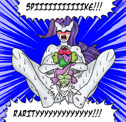 Size: 1287x1248 | Tagged: explicit, artist:nessvii, artist:sorathecity-slicker, rarity, spike, comic:the surprise party, ahegao, anthro, anus, bad anatomy, balls, big breasts, blushing, breasts, busty rarity, comic, creampie, cum, dialogue, dragon, female, foalcon, g4, huge breasts, imported from derpibooru, interspecies, male, nipples, nudity, open mouth, orgasm, penetration, penis, sex, ship:sparity, shipping, size difference, straight, sweat, unguligrade anthro, vagina, vaginal, vaginal secretions, vulva