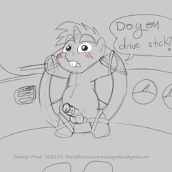 Size: 1000x1000 | Tagged: explicit, artist:smudge proof, balls, blushing, bondage, bondage wheel, car, foalcon, g4, horsecock, imported from derpibooru, male, nudity, open mouth, penis, reasonably sized genitals, sketch, snips, solo, solo male, steering wheel, wheel