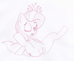 Size: 2000x1649 | Tagged: explicit, artist:goatboy, diamond tiara, female, foal, foalcon, g4, imported from derpibooru, monochrome, nudity, presenting, sketch, solo, solo female, spread legs, vulva