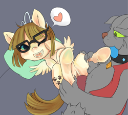 Size: 763x686 | Tagged: explicit, artist:sheepi, diamond dog, diamond dog on filly action, diamond dog on pony action, female, foalcon, g4, glasses, heart, imported from derpibooru, interspecies, male, no exceptions, nudity, open mouth, pillow, rover, sex, straight, tongue out, underhoof, vagina, vaginal, vulva, wink, zippoorwhill