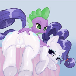 Size: 5500x5500 | Tagged: explicit, artist:ponylicking, rarity, spike, absurd resolution, age difference, anal, anal fingering, anus, blushing, crotchboobs, dragon, female, fingering, foalcon, g4, gradient background, imported from derpibooru, male, mare, nipples, nudity, penetration, prone, puckered asshole, sex, ship:sparity, shipping, straight, underhoof, vulva