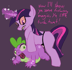 Size: 752x734 | Tagged: explicit, grimdark, artist:voltroball, spike, twilight sparkle, abuse, age difference, anal insertion, bloodshot eyes, bondage, dialogue, dragon, female, female on male, female on male rape, femdom, foalcon, g4, glowing horn, horn, imported from derpibooru, insertion, magical bondage, male, malesub, pegging, pony, rape, sex toy, spikeabuse, spikesub, straight, strapon, submissive, this will end in tears, twidom, twilight sparkle raping spike, unicorn, unicorn twilight, vulgar, wingless spike