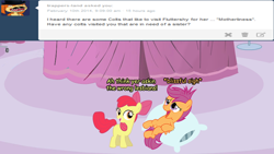 Size: 1280x720 | Tagged: explicit, apple bloom, scootaloo, sweetie belle, ask, ask the perverted cmc, cum, cunnilingus, cutie mark crusaders, female, foalcon, g4, genitals, imported from derpibooru, lesbian, nudity, oral, pegasus, pony, ship:scootabloom, tumblr, vulva