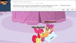 Size: 1280x720 | Tagged: explicit, apple bloom, scootaloo, sweetie belle, ask, ask the perverted cmc, butt, cum, cunnilingus, cutie mark crusaders, female, filly, foal, foalcon, g4, imported from derpibooru, lesbian, oral, pegasus, plot, pony, ship:scootabloom, tumblr