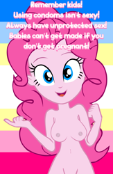 Size: 669x1024 | Tagged: questionable, pinkie pie, advertisement, banned from derpibooru, breasts, equestria girls, female, flag, g4, imported from twibooru, lolicon, message, mouthpiece, nomap pride flag, nudism, nudist, nudity, pedophilia, pride, pride flag, promotion, promotional art, propaganda, propaganda poster, solo, solo female, solo focus, underage