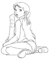 Size: 713x867 | Tagged: explicit, dildo, female, g.f.d., g1, human, imported from twibooru, lolicon, megan williams, monochrome, my little pony, my little pony 'n friends, open mouth, sex toy, solo, tongue out, underage