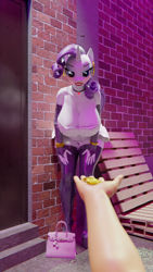 Size: 4320x7680 | Tagged: questionable, artist:pyp, rarity, oc, 3d, absurd file size, absurd resolution, age difference, alley, alleyway, anthro, banned from derpibooru, big breasts, bits, blender, blender cycles, blushing, boots, bracelet, breasts, busty rarity, child, choker, cleavage, clothes, ear piercing, earring, earth pony, female, fingerless gloves, g4, gloves, handbag, hooped earrings, imported from twibooru, jewelry, latex, lipstick, looking at you, male, male pov, nail polish, night, offscreen character, part of a set, piercing, plantigrade anthro, pov, prostitute, prostitution, ring, shoes, shotacon, skirt, smiling, straight, straight shota, twibooru original, underage, unicorn