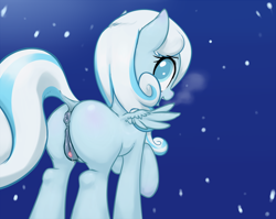 Size: 2135x1703 | Tagged: explicit, artist:forst, oc, oc:snowdrop, anatomically correct, anus, blind, breath, butt, clitoris, colored pupils, dock, female, filly, foal, foalcon, heart clitoris, imported from derpibooru, looking at you, looking back, looking back at you, mare, nudity, oc only, pegasus, plot, ponut, pony, puckered asshole, snow, snowfall, solo, solo female, spread wings, vaginal secretions, vulva, vulvar winking, wings