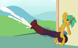 Size: 1806x1120 | Tagged: explicit, artist:sb, balls, big penis, cum, foalcon, g4, horsecock, hyper, hyper snails, imported from derpibooru, impossibly large balls, impossibly large cumshot, impossibly large penis, male, nudity, penis, public masturbation, snails, solo, solo male