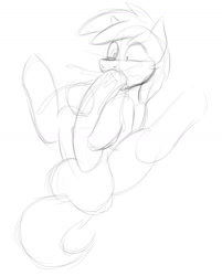 Size: 1414x1763 | Tagged: explicit, artist:lil miss jay, autofellatio, balls, blowjob, cum, cum in mouth, cum in own mouth, cumming, dinky hooves, foalcon, g4, imported from derpibooru, male, masturbation, monochrome, nudity, oral, penis, rule 63, solo, solo male, twerpy hooves