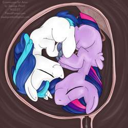 Size: 1000x1000 | Tagged: questionable, artist:smudge proof, shining armor, twilight sparkle, comic:kinship rising, age regression, commission, crotchboobs, dusk shine, enkindling kinship, fetish, foal, foalcon, g4, gleaming shield, implied unbirthing, imported from derpibooru, nudity, pegasus, pony, preylight, rule 63, ship:shiningsparkle, transformation, unbirthing, unicorn, uterus, vore