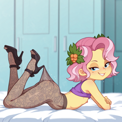 Size: 1024x1024 | Tagged: questionable, ai content, ai generated, child, clothes, equestria girls, female, imported from twibooru, lolicon, pantyhose, pulling, solo, solo female, stocking meme, stocking trend, underage, underwear, vignette valencia, young, younger