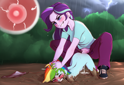 Size: 1216x832 | Tagged: explicit, grimdark, rainbow dash, starlight glimmer, abdominal bulge, age difference, ai generated, an egg being attacked by sperm, black shoes, blushing, breasts, bush, child, clenched teeth, clothed sex, clothes, collarbone, completely naked, creampie, cum, cum pool, cumming, cyan body, cyan coat, delicious flat chest, egg cell, equestria girls, equestria girls series, excessive cum, female, friendship is magic, from behind position, futa, futa on female, g4, hands on head, holding, holding head, imported from twibooru, impregnation, insertion, intersex, lightning, lolicon, mud, muddy, multicolored hair, my little pony, novelai, nudity, outdoor sex, outdoors, pants, penetration, penis, puddle, purple body, purple coat, purple eyes, purple hair, purple mane, rain, rainbow hair, rape, sex, shirt, shoes, smiling, sperm cell, spermatozoon, stable diffusion, storm, teeth, time travel, underage, undressed, unwanted cumshot, unwanted impregnation, vaginal, vaginal creampie, vaginal insertion, vaginal secretions, vaginal secretions trail, younger, younger female
