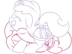 Size: 2400x1800 | Tagged: explicit, artist:dtcx97, apple bloom, anus, dinky hooves, female, foalcon, g4, horn, hornboner, imported from derpibooru, lesbian, nudity, penetration, sex, sex toy, ship:dinkybloom, sketch, strapon, underhoof, vulva