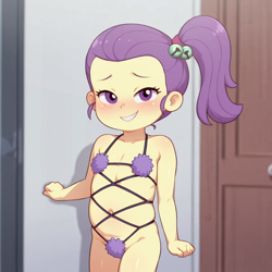 Size: 1024x1024 | Tagged: suggestive, ai content, ai generated, bra, child, clothes, equestria girls, female, fluffy, imported from twibooru, leotard, lily pad (equestria girls), lolicon, panties, solo, solo female, thong leotard, underage, underwear, young