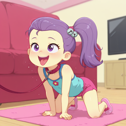 Size: 1024x1024 | Tagged: safe, ai content, child, clothes, collar, equestria girls, female, imported from twibooru, leash, lily pad (equestria girls), lilysub, lolicon, pet play, solo, solo female, underage, young