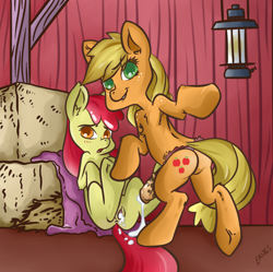 Size: 804x800 | Tagged: explicit, artist:ernisquernis, apple bloom, applejack, aftersex, applecest, creampie, cum, female, foalcon, futa, futa applejack, futa on female, g4, imported from derpibooru, incest, intersex, nudity, pony, ship:bloomjack