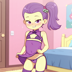 Size: 1024x1024 | Tagged: suggestive, ai content, bra, cheongsam, child, clothes, equestria girls, female, imported from twibooru, lily pad (equestria girls), lolicon, panties, solo, solo female, thong, underage, underwear, young