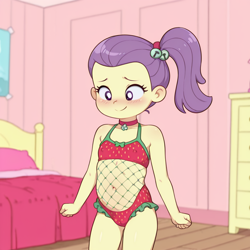 Size: 1024x1024 | Tagged: suggestive, ai content, child, clothes, equestria girls, female, food, imported from twibooru, lily pad (equestria girls), lolicon, panties, solo, solo female, strawberry, underage, underwear, young
