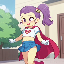 Size: 1024x1024 | Tagged: safe, ai content, child, clothes, costume, equestria girls, female, imported from twibooru, lily pad (equestria girls), lolicon, solo, solo female, supergirl, superhero, underage, young