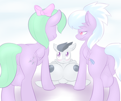 Size: 1477x1237 | Tagged: explicit, artist:lamia, balls, big crotchboobs, blushing, busty rumble, cloudchaser, crotchboobs, flitter, foalcon, futa, futa cloudchaser, futa flitter, g4, huge crotchboobs, imported from derpibooru, impossibly large balls, impossibly large crotchboobs, intersex, lamia did it again, nipples, nudity, oppai loli, oppai shota, rumble, rumble gets both the mares, ship:flitterumblechaser, wat