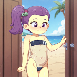 Size: 1024x1024 | Tagged: suggestive, ai content, beach, bikini, child, clothes, equestria girls, female, imported from twibooru, lily pad (equestria girls), lolicon, solo, solo female, swimsuit, underage, young