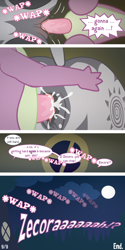 Size: 640x1280 | Tagged: explicit, artist:syoee b, spike, comic:initiations, anus, butt, butt grab, butt touch, clitoris, comic, creampie, cum, cumming, dark genitals, dialogue, doggy style, dragon on zebra action, drool, eyes closed, foalcon, from behind, g4, grope, hand on butt, imported from derpibooru, interspecies, male, moan, moaning, moaning in pleasure, movement, not rhyming, nudity, penetration, penis, plot, puckered asshole, puffy vulva, raised tail, sex, sex noises, ship:spicora, shipping, straight, tail, tail aside, vagina, vaginal, vaginal secretion stain, vaginal secretions, vulva, vulvar winking, zebra, zecora, zecora's hut