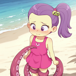 Size: 1024x1024 | Tagged: questionable, ai generated, child, clothes, equestria girls, female, imported from twibooru, lily pad (equestria girls), lilysub, lolicon, octopus, solo, solo female, tentacles, underage, young