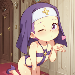 Size: 1024x1024 | Tagged: suggestive, ai content, child, clothes, equestria girls, female, imported from twibooru, leotard, lily pad (equestria girls), lolicon, nun, nun outfit, solo, solo female, underage, young