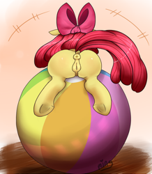 Size: 584x670 | Tagged: explicit, artist:php96, apple bloom, anus, ball, beach ball, butt, female, fetish, filly, foal, foalcon, g4, imported from derpibooru, inflatable fetish, my little pony: friendship is magic, nudity, pinkie apple pie, plot, ponut, presenting, prone, puckered asshole, raised tail, solo, solo female, vagina