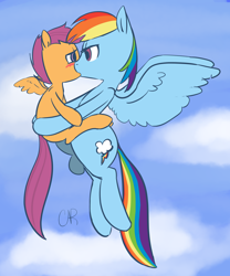 Size: 2670x3215 | Tagged: explicit, artist:crashairrig, rainbow dash, scootaloo, age difference, balls, blushing, duo, eye contact, female, filly, foal, foalcon, futa, futa on female, futa rainbow dash, g4, imported from derpibooru, intersex, kiss on the lips, kissing, looking at each other, looking at someone, mare, mile high club, nudity, outdoor sex, outdoors, pegasus, penis, pony, sex, ship:scootadash, shipping, spread wings, wings