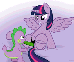 Size: 900x750 | Tagged: explicit, artist:jepso, spike, twilight sparkle, alicorn, animated, annoyed, blowjob on strapon, commission, dildo, drool, female, femdom, foalcon, g4, gif, imported from derpibooru, interspecies, magic, male, mare, oral, pony, sex, sex toy, ship:twispike, shipping, size difference, straight, straight shota, strapon, twidom, vaginal secretions