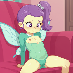 Size: 1024x1024 | Tagged: questionable, ai content, cameltoe, child, equestria girls, fairy costume, fairy wings, female, imported from twibooru, lily pad (equestria girls), lolicon, nipples, nudity, slime monster, solo, solo female, underage, wings, young