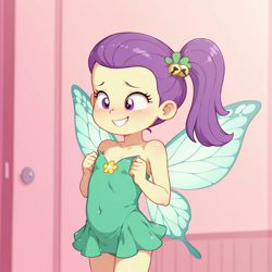 Size: 1024x1024 | Tagged: safe, ai content, child, equestria girls, fairy, fairy costume, fairy wings, female, imported from twibooru, lily pad (equestria girls), lolicon, slime monster, solo, solo female, underage, wings, young