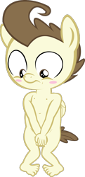 Size: 574x1188 | Tagged: questionable, artist:papadragon69, anthro, babycon, banned from derpibooru, belly button, blushing, complete nudity, covering crotch, embarrassed, embarrassed nude exposure, imported from twibooru, male, male nipples, nudity, pegasus, pound cake, shotacon, simple background, solo, solo male, toddlercon, transparent background, underage