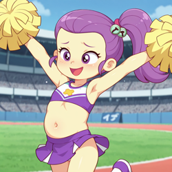 Size: 1024x1024 | Tagged: safe, ai content, cheerleader, cheerleader outfit, child, clothes, equestria girls, female, imported from twibooru, lily pad (equestria girls), lolicon, solo, solo female, underage, young