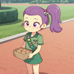 Size: 1024x1024 | Tagged: safe, ai content, child, cookie, equestria girls, female, food, girl scout, imported from twibooru, lily pad (equestria girls), lolicon, scout uniform, solo, solo female, underage, young