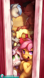 Size: 1688x3000 | Tagged: explicit, artist:xennos, apple bloom, scootaloo, sweetie belle, age difference, anthro, cutie mark crusaders, earth pony, female, imported from twibooru, lolicon, male, oral, paywalled source, pegasus, sex, spitroast, straight, threesome, underage, unicorn
