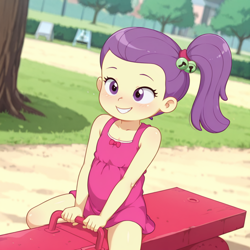 Size: 1024x1024 | Tagged: safe, ai content, child, equestria girls, female, imported from twibooru, lily pad (equestria girls), lolicon, playground, seesaw, solo, solo female, underage, young