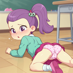 Size: 1024x1024 | Tagged: questionable, ai content, cameltoe, child, clothes, clumsy, equestria girls, female, imported from twibooru, lily pad (equestria girls), lilybutt, lolicon, panties, solo, solo female, underage, underwear, young