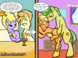 Size: 2000x1500 | Tagged: explicit, artist:anibaruthecat, applejack, adultery, against wall, applecest, aunt orange, bedroom, bedroom eyes, bipedal leaning, blushing, caught, comic, creampie, cuckolding, cuckquean, cum, cumming, dialogue, drink, earth pony, engrish, eye contact, female, filly, foal, foalcon, from behind, frown, g4, genitals, goblet, grin, hands free, imported from derpibooru, incest, infidelity, looking back, lyrica lilac, male, mare, mosely orange, nudity, orgasm, pony, reverse suspended congress, sex, ship:moselyjack, simultaneous orgasm, smiling, speech bubble, stallion, stallion on filly, stealth sex, straight, sweat, talking, uncle orange, underhoof, useless source url, vaginal, vaginal orgasm, vaginal secretions, vulva, window, wink, younger