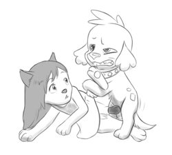 Size: 1200x1082 | Tagged: explicit, artist:thegianthamster, spike, anthro, canine penis, crossover, dog, female, foalcon, g4, imported from derpibooru, male, monochrome, nudity, penis, sex, spike the dog, straight, the wolf children ame and yuki, vagina, wolf children, young, yuki