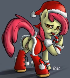 Size: 1742x1923 | Tagged: explicit, artist:ponypeon, apple bloom, anatomically correct, anus, butt, candy cane, clitoris, clothes, dock, earth pony, female, filly, foal, foalcon, g4, hat, imported from derpibooru, nudity, plot, ponut, pony, puckered asshole, santa costume, santa hat, skirt, solo, solo female, vagina, vulva, vulvar winking