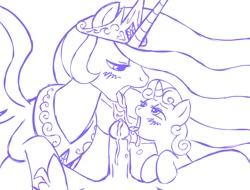 Size: 945x720 | Tagged: explicit, artist:megasweet, princess celestia, sweetie belle, blowjob, cum, cum swapping, female, foalcon, g4, group sex, human, human on pony action, human penis, imported from derpibooru, interspecies, male, nudity, open mouth, oral, penis, pony, sex, snowballing, straight, threesome, tongue out
