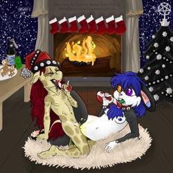 Size: 1500x1500 | Tagged: explicit, artist:smudge proof, oc, oc:thunder ring, anthro, barely pony related, breasts, christmas, delicious flat chest, female, foalcon, furry, g4, gingerbread (food), gingerbread pony, giraffe, imported from derpibooru, lesbian, nipples, nudity, pipsqueak, sex, shipping, tribadism, urine, vulva, watersports